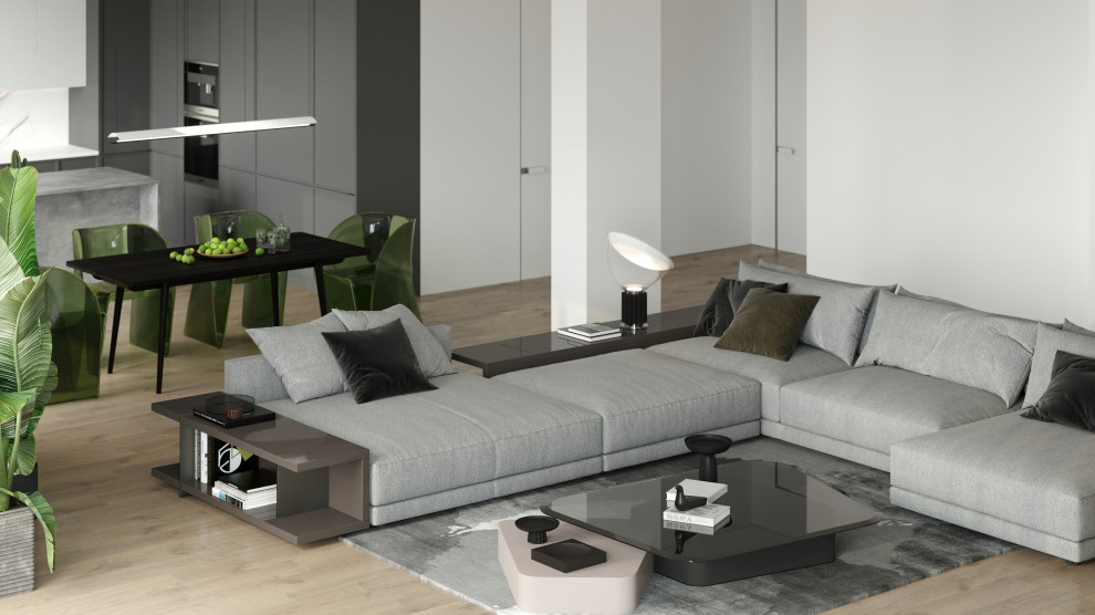 Дизайн и визуализация кухни-гостиной в загородном доме