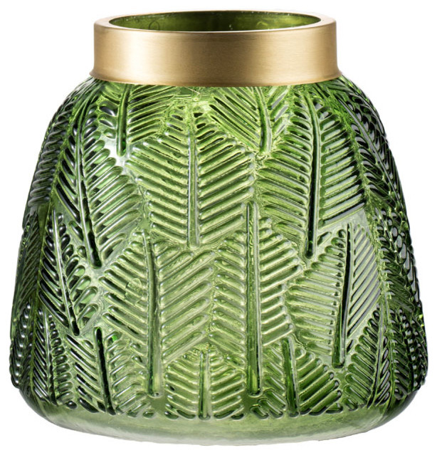 Green Fern Leaf Glass Vase D6x6" Tropical Vases by Fantastic