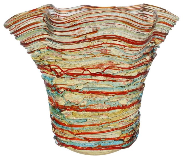 Vase Ovale En Verre De Murano Vésuve - Couleurs Ambré, Rouge, Multicolore - 14 Pouces
