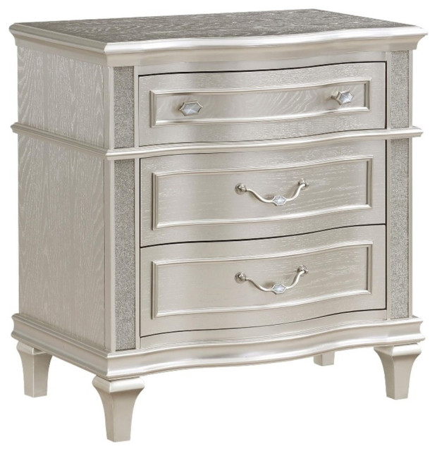 Pemberly Row 3-Drawer Contemporary Wood Nightstand Silver Oak