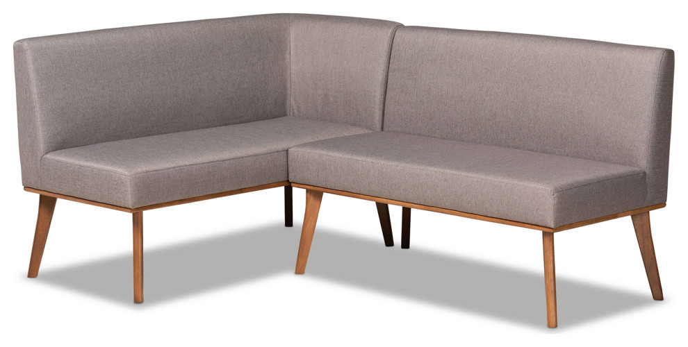 Odessa MidCentury Grey Upholstered Brown Finished 2Piece Wood Dining