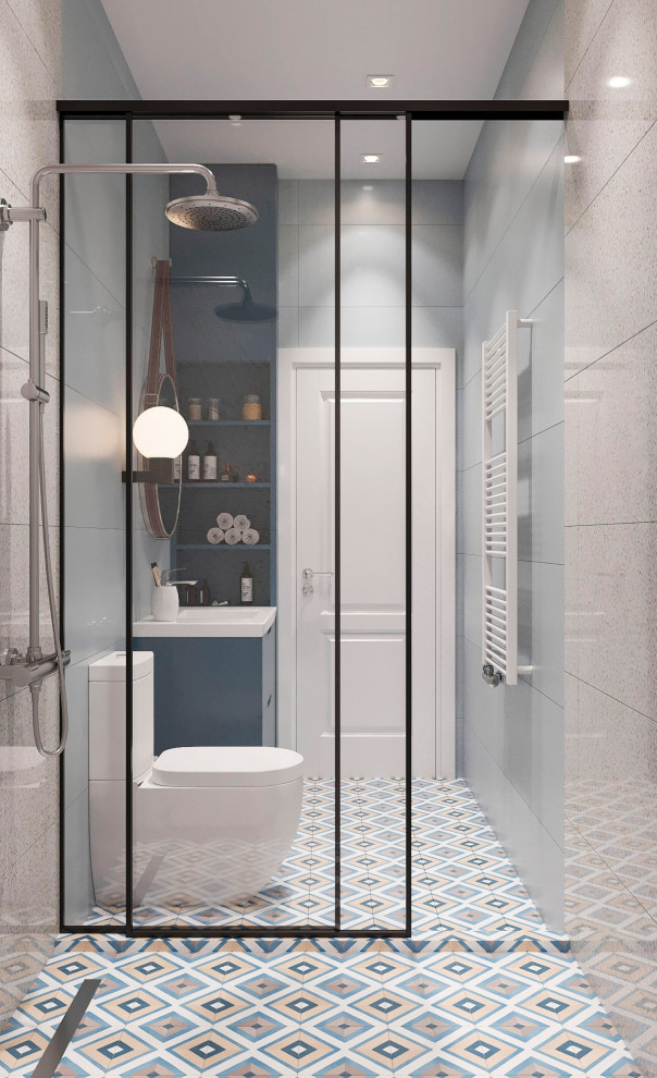 Свежая идея для дизайна: ванная комната среднего размера в скандинавском стиле с паркетным полом среднего тона - отличное фото интерьера