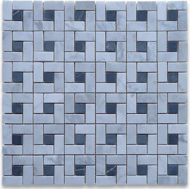 Carrara White Target Pinwheel Mosaic Tile Black Dots Honed - Marble from Italy