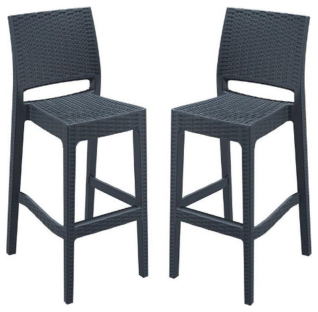 Home Square 29.5" Barstool in Dark Gray Set of 2 Tropical Outdoor Bar Stools And Counter