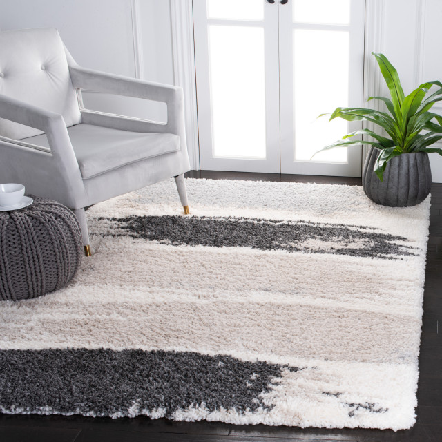 Safavieh Fontana Shag Fnt898F Geometric, Shag Rug, Gray and Ivory, 8'0 ...