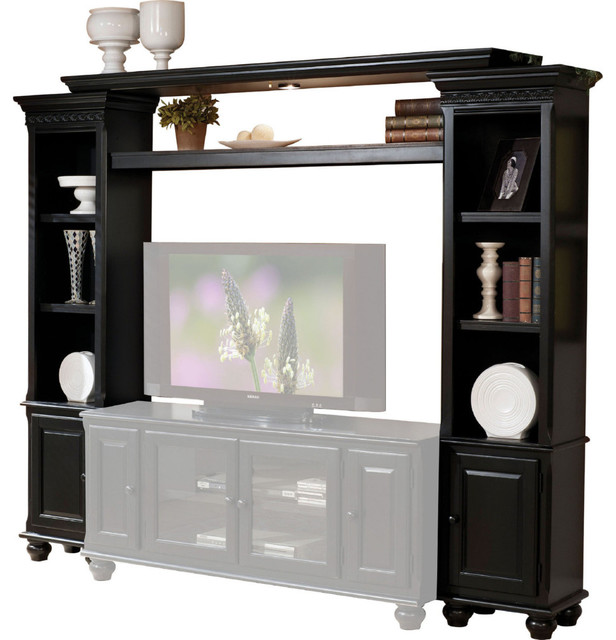 Wooden Wall Unit with Two Piers and Bridge, Black Traditional Entertainment Centers And Tv
