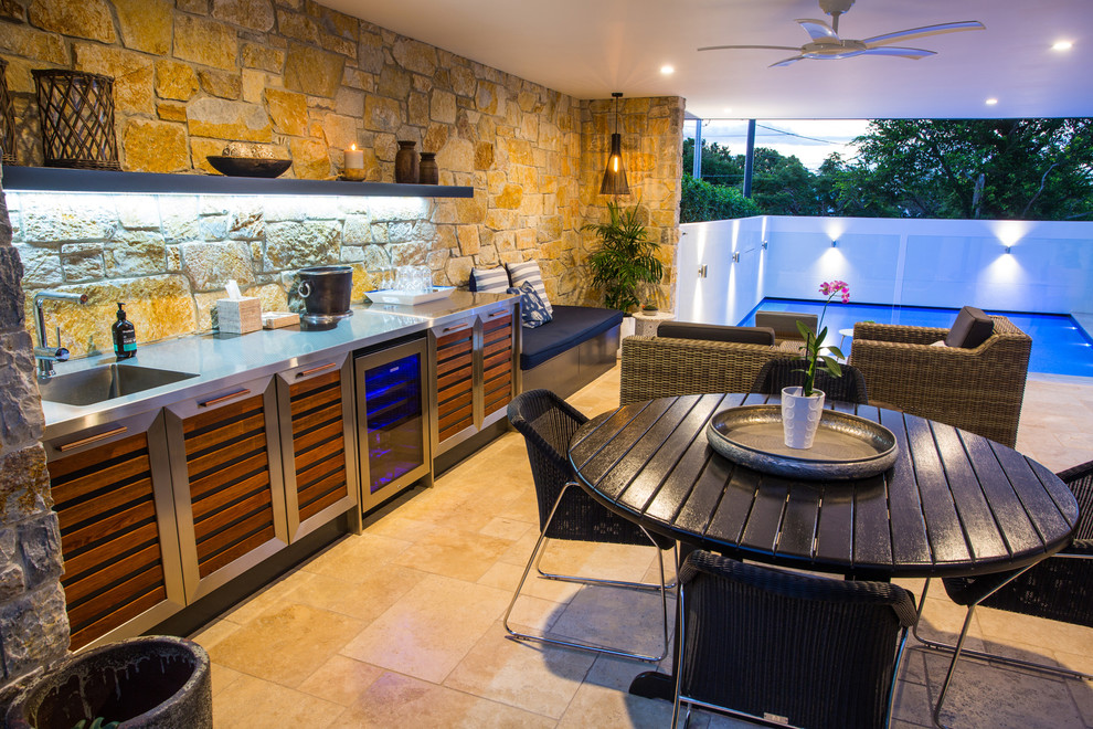 Photo of a contemporary home bar in Brisbane.