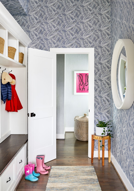 Our Dreamy Blue Wallpapered Mud Room - Addison's Wonderland