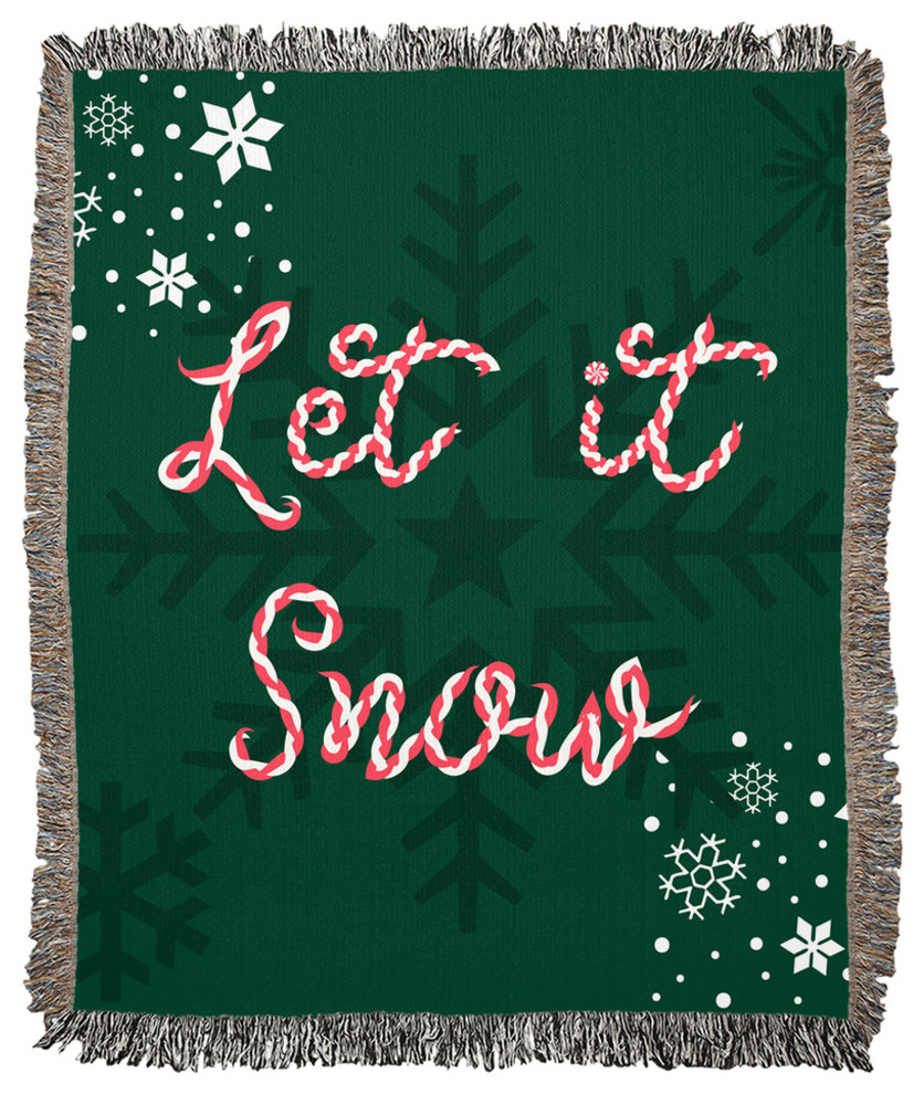 Let it Snow Green Woven Blanket, 50x60