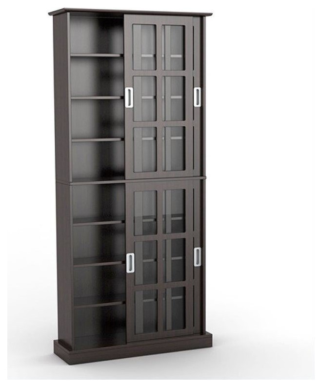 Atlantic 72" Windowpane Adjust Media Storage Tempered Glass in Espresso Transitional