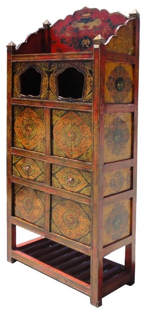 Tibetan Altar Temple Offer Display Storage Cabinet