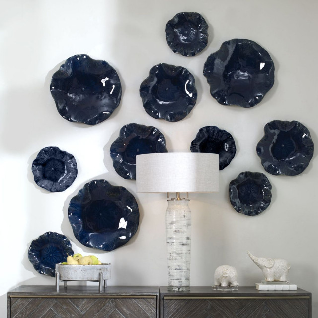 Uttermost Abella Blue Ceramic Wall Decor, Set of 3 Contemporary