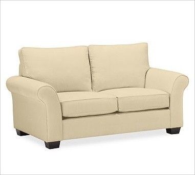 PB Comfort Upholstered Loveseat, Box Cushion, Polyester Wrap Cushions, Everydays
