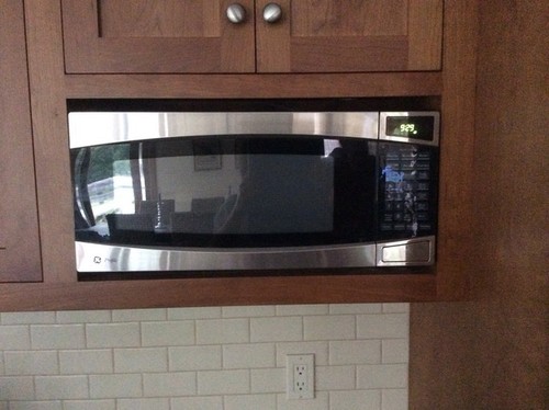 Does Anyone Have A Sharp Under Cabinet Microwave R1214 We Considered The Sharp Microwave But Decided On Ge Profile Due To Ease Of Installation Had A E Made By Our Cabinet Maker Unit Sits Right