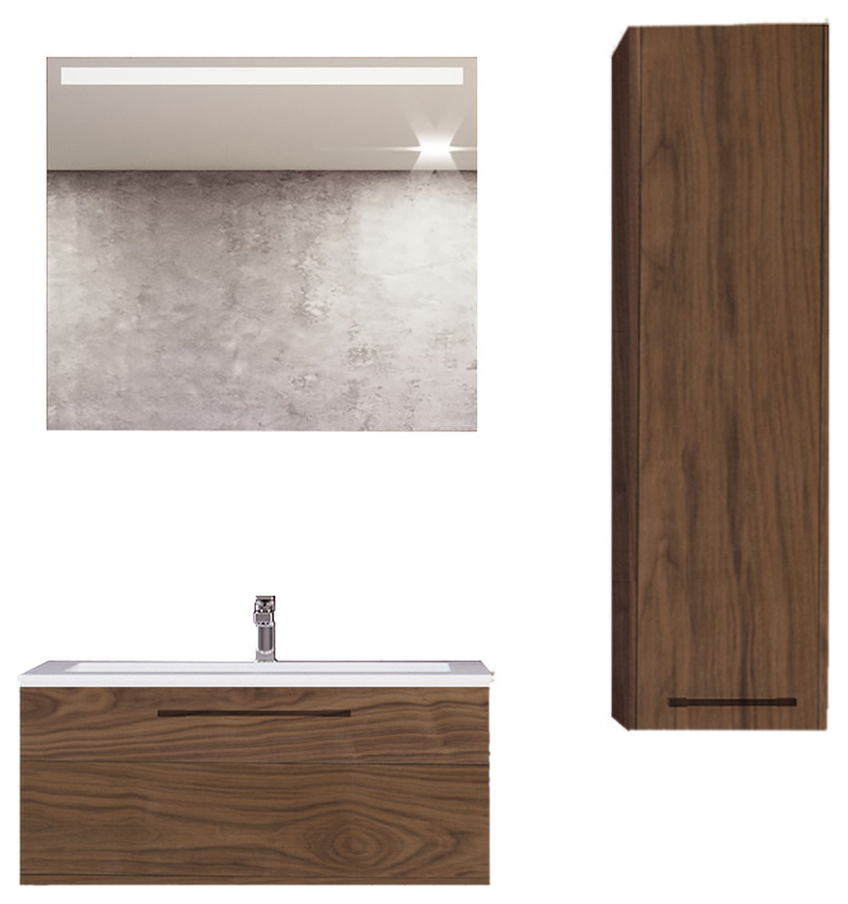 Piana Bathroom Vanity Set Modern Single Sink Wall Mount, Matte Walnut, 24"