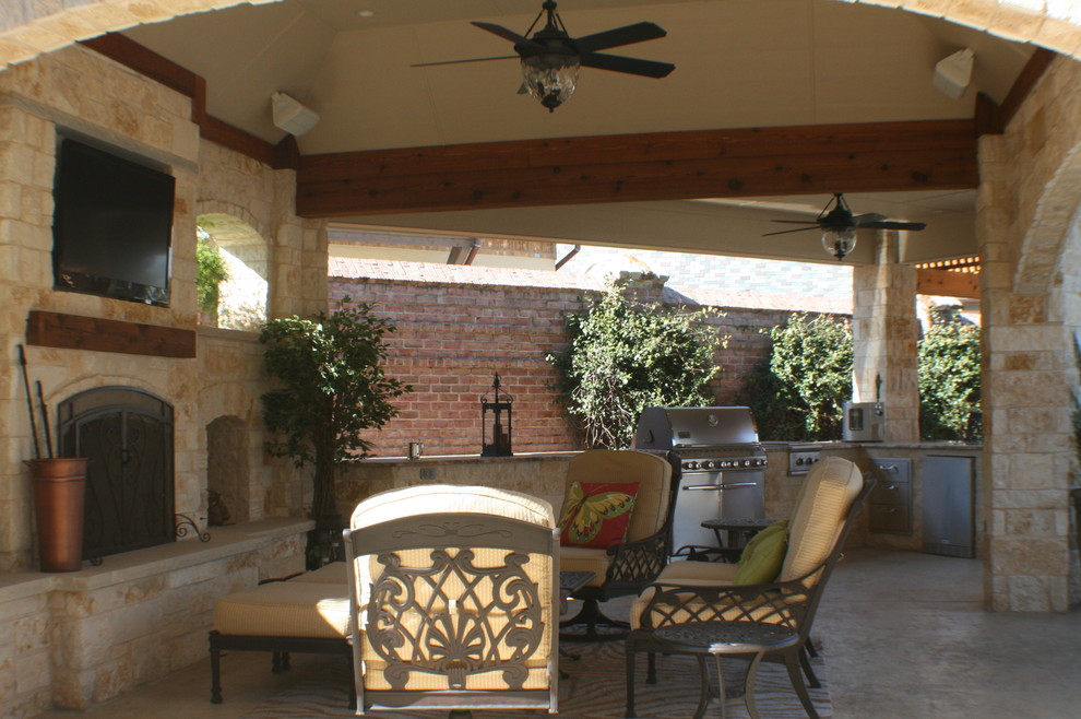 Fort Worth Covered Patio With Pergola Outdoor Kitchen And Outdoor Fireplace Traditional Porch Dallas By Archadeck Of Fort Worth