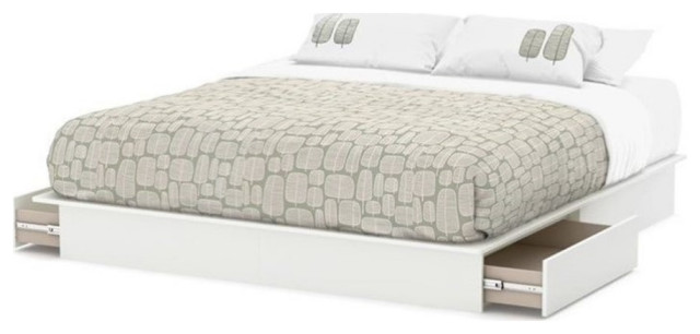 South Shore Step One King Platform Bed With Drawers In Pure White, King ...