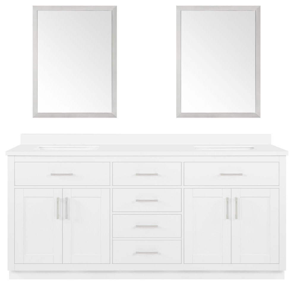 Ove Decors Bailey 60" Double Sink Vanity, White With Nickel Hardware Transitional Bathroom
