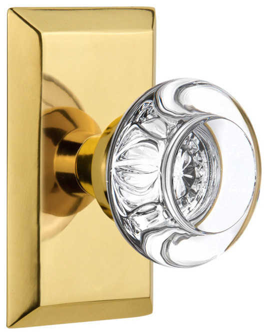 Studio Plate Privacy Round Clear Crystal Glass Door Knob, Oil Rubbed