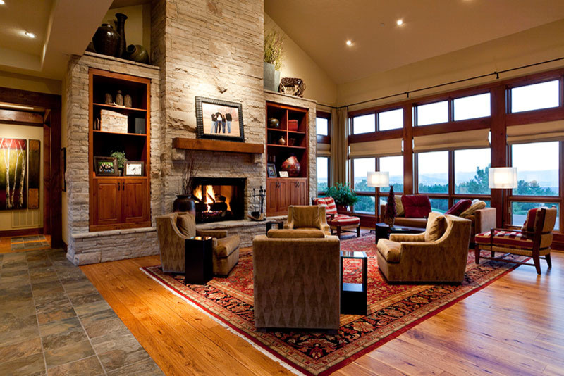 This is an example of a country family room in Denver.