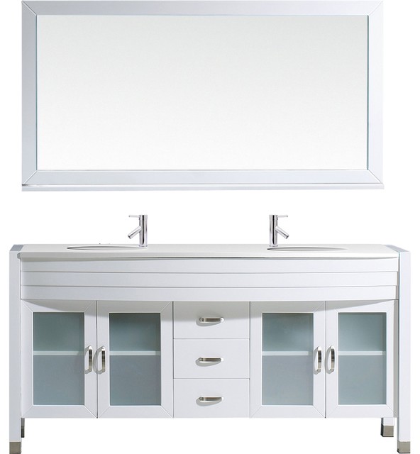 Ava 63 Double Vanity Cabinet Set White Round Stone Polished Chrome