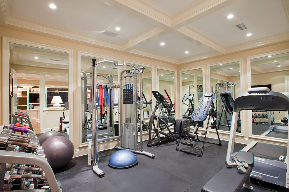 Traditional home gym in Los Angeles.