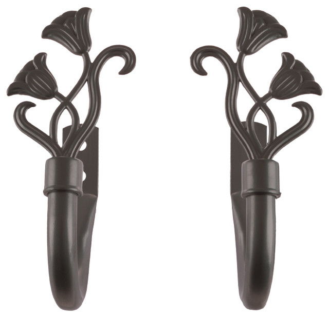 Decorative Drape Tieback Hooks With Floral Finials Traditional