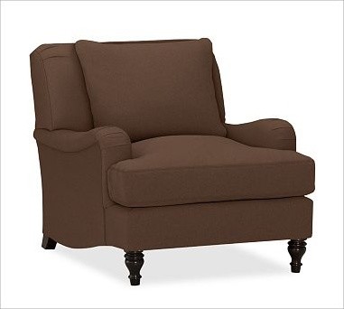 Carlisle Upholstered Armchair, Down-Blend Cushions, Brushed Canvas Espresso