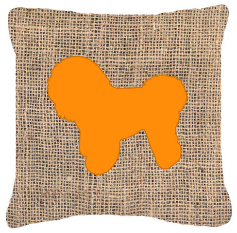 Bichon Frise Burlap and Orange Fabric Decorative Pillow, BB1107