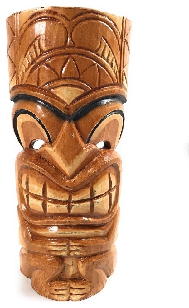 Lucky Tiki Mask 12", Black Outline, Hand Carved Tropical Garden