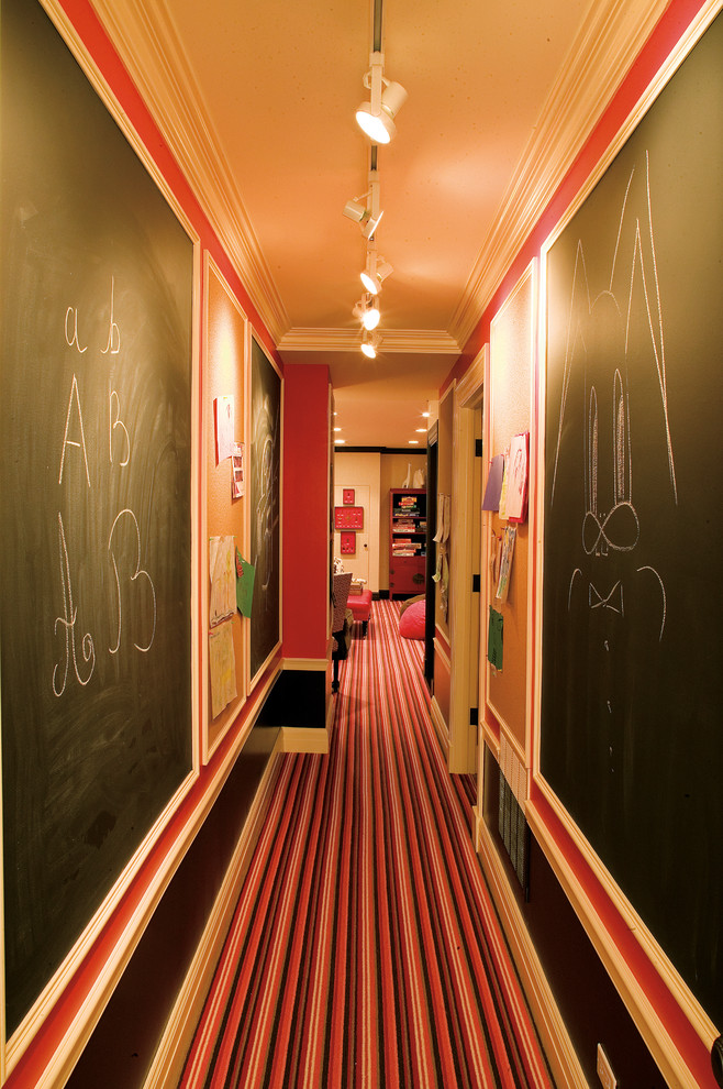 Inspiration for an eclectic hallway in Chicago with black walls.