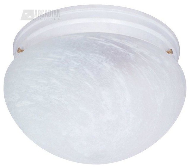 Satco White Mushroom Energy Efficient Contemporary Flush Mount Ceiling Light, L