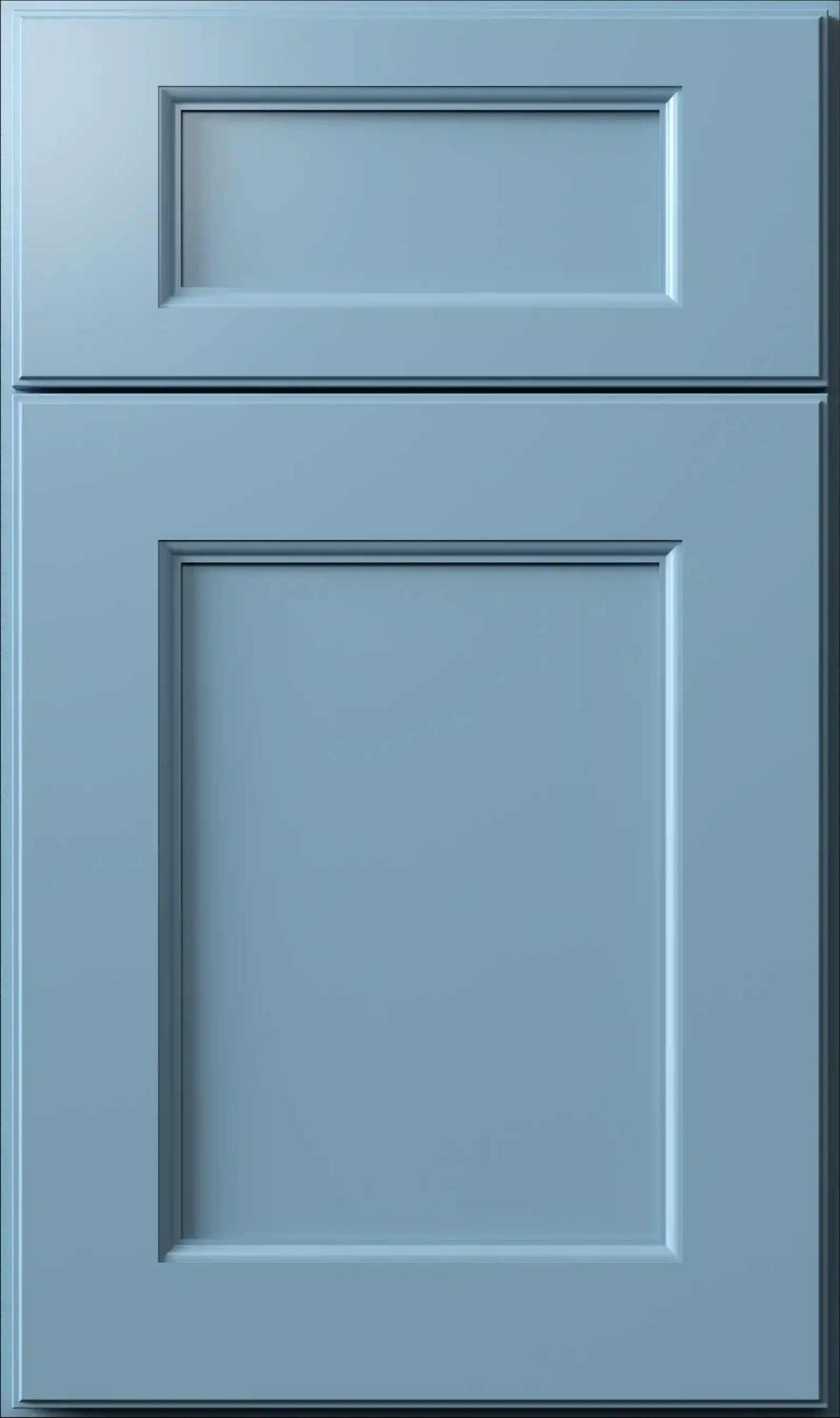 Fusion Izel Blue door style with stepped frame detail, recessed flat panels and clean modern profile