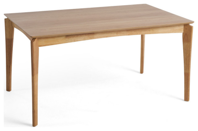 GDF Studio Grace Mid-Century 6-Seater Rubberwood With Walnut Veneer Dining Table, Natural Oak