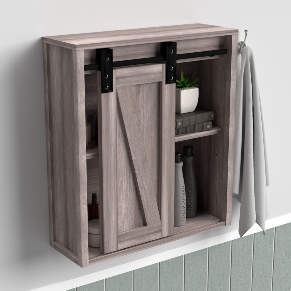 Landia Home Bathroom Wall Cabinet with Sliding Barn Door - Farmhouse ...