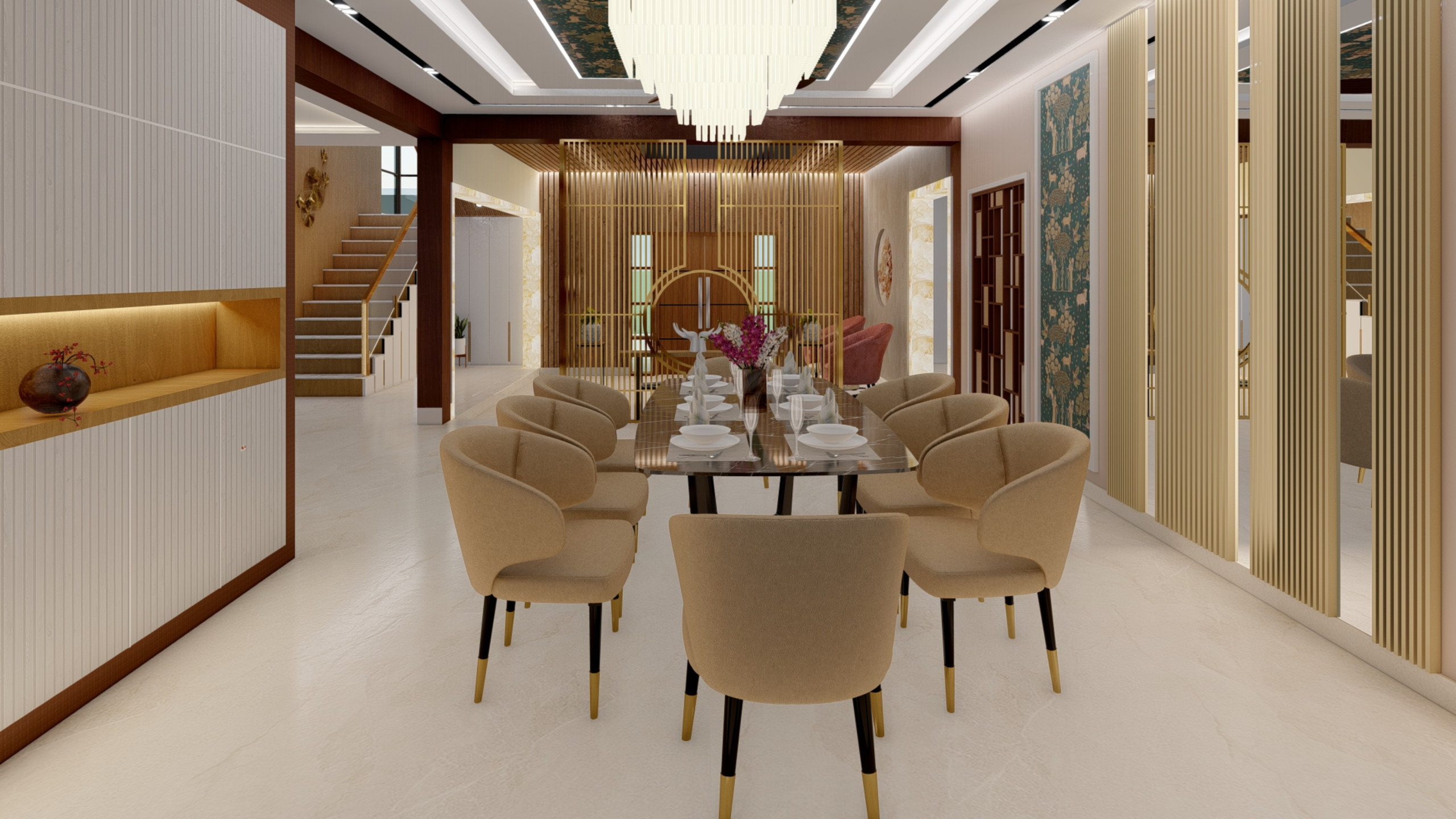 Art Deco Style Dining Room with Glamorous Gold Elements in Kingswood