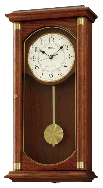 Seiko Clocks Rectangular Wall Clock With Pendulum And Dual Chimes Transitional By Houzz - Seiko Wall Pendulum Schoolhouse Clock Manual