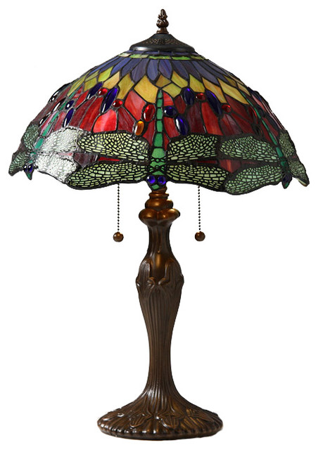 Tiffany Style Dragonfly Table Lamp Red And Blue 27 Traditional Tiffany Style Dragonfly Table Lamp Red And Blue 27