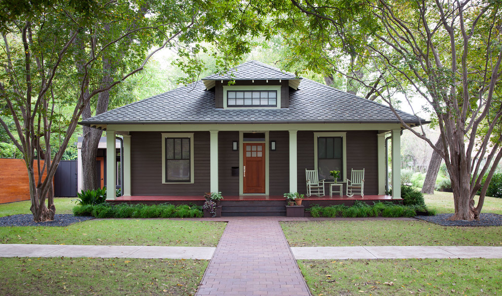 Design ideas for an eclectic front yard garden in Austin with a garden path and brick pavers.