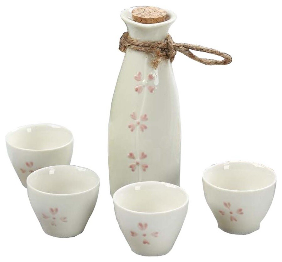 5 Pc Ceramic Sake Set Japanese Porcelain Sake Cups B Asian Cocktail Shakers And Bar Tool