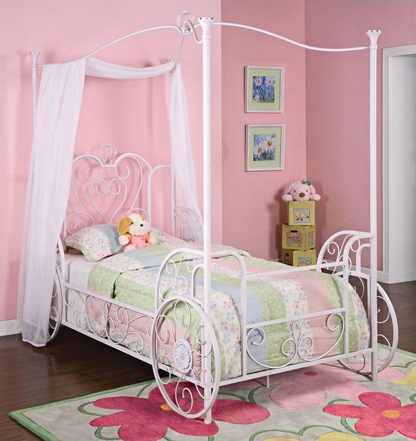 Kids Princess Emily White Carriage Canopy Bed (Twin)