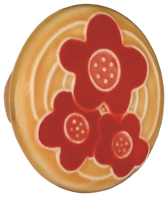 Acorn 3 1 2 C C Cabinet Pull Gold With 3 Orange Flowers