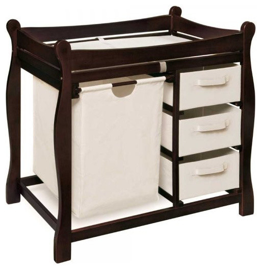 Badger Basket Co. Espresso Sleigh Style Changing Table With Hamper And
