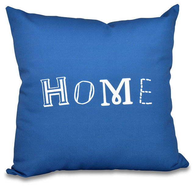 Home, Word Print Pillow, Blue, 20" x 20" Contemporary Decorative Pillows by E by Design