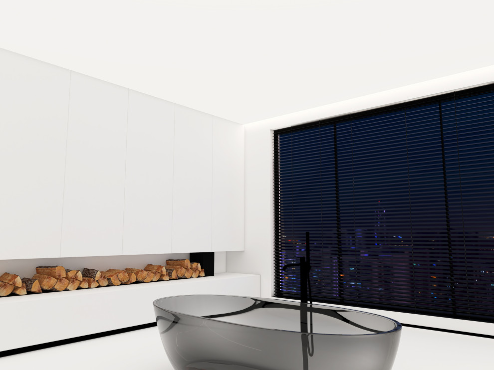 Представляем вам наш проект ванной комнаты с камином и панорамным зеркалом. Глав