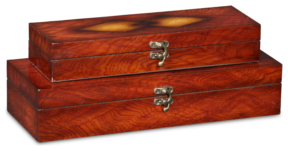 Vittoria Wooden Set of 2 Burlwood Veneer Storage Boxes