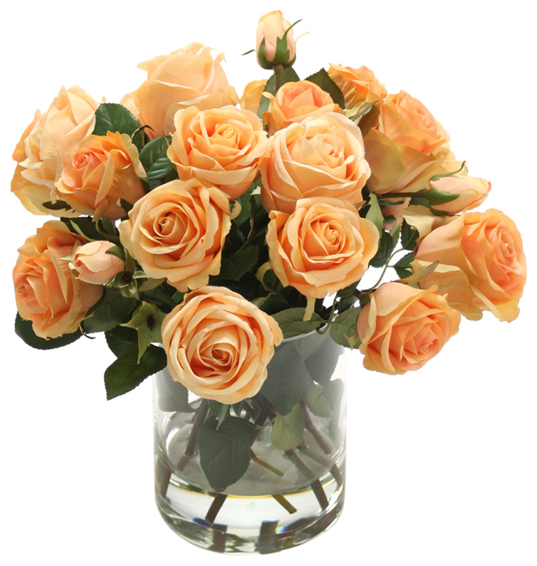 Waterlook® Peach Roses in Glass Cylinder