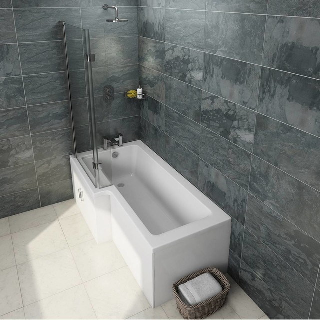 MySpace Water Saving L Shape Shower Bath Left Hand with Storage Panel & 8mm Luxu