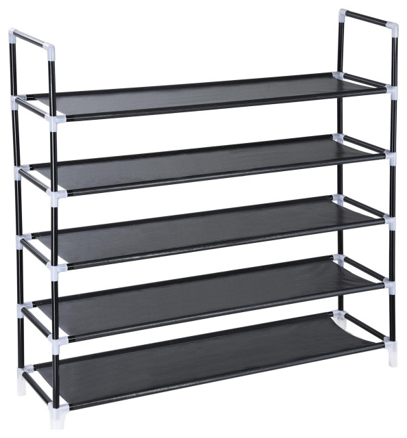 Black 5Tier Shoe Rack Storage Organizer 25 Pair for Entryway