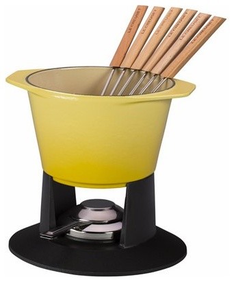 Le Creuset Traditional Fondue Pot With Stand, Fuel Holder and 6 Forks, Soleil